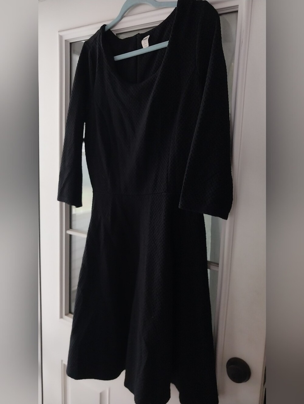 Old Navy Textured Knit 3/4 Sleeve Fit & Flare Skater Black Dress L Tall EUC